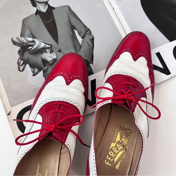 Women’s Salvatore Ferragamo Two-tone Brogue Oxford Shoes Size 8 AA - Picture 2 of 13